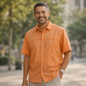 Cubavera Men’s Camp Shirt XXL Short Sleeve Button Front Coral/Orange Resort